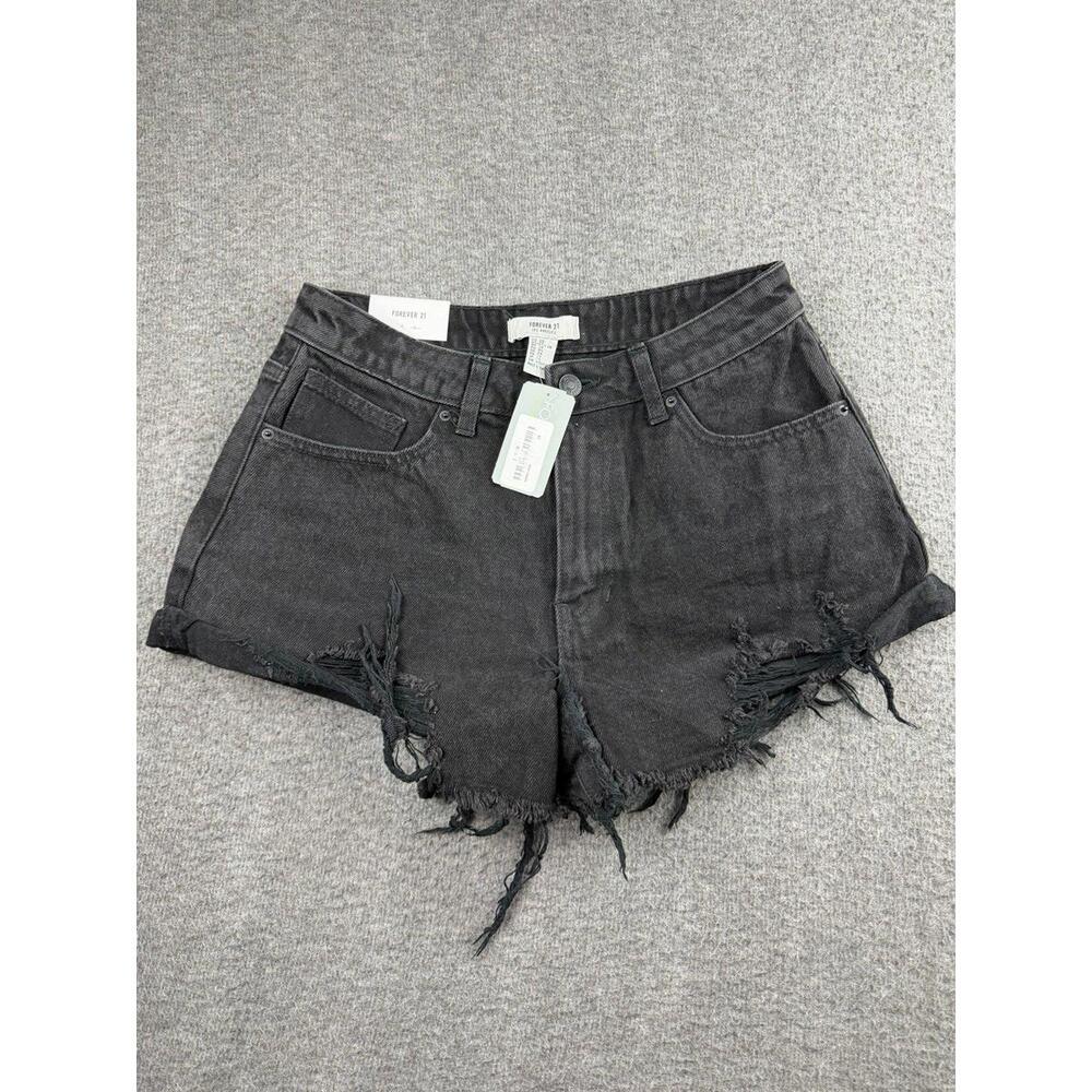 Forever 21 Women's Black Distressed Denim Shorts‎